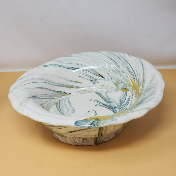 Vintage 1977 Handcrafted Ceramic Pitcher & Basin Set With Swirl Design Farmhouse - Picture 2 of 14